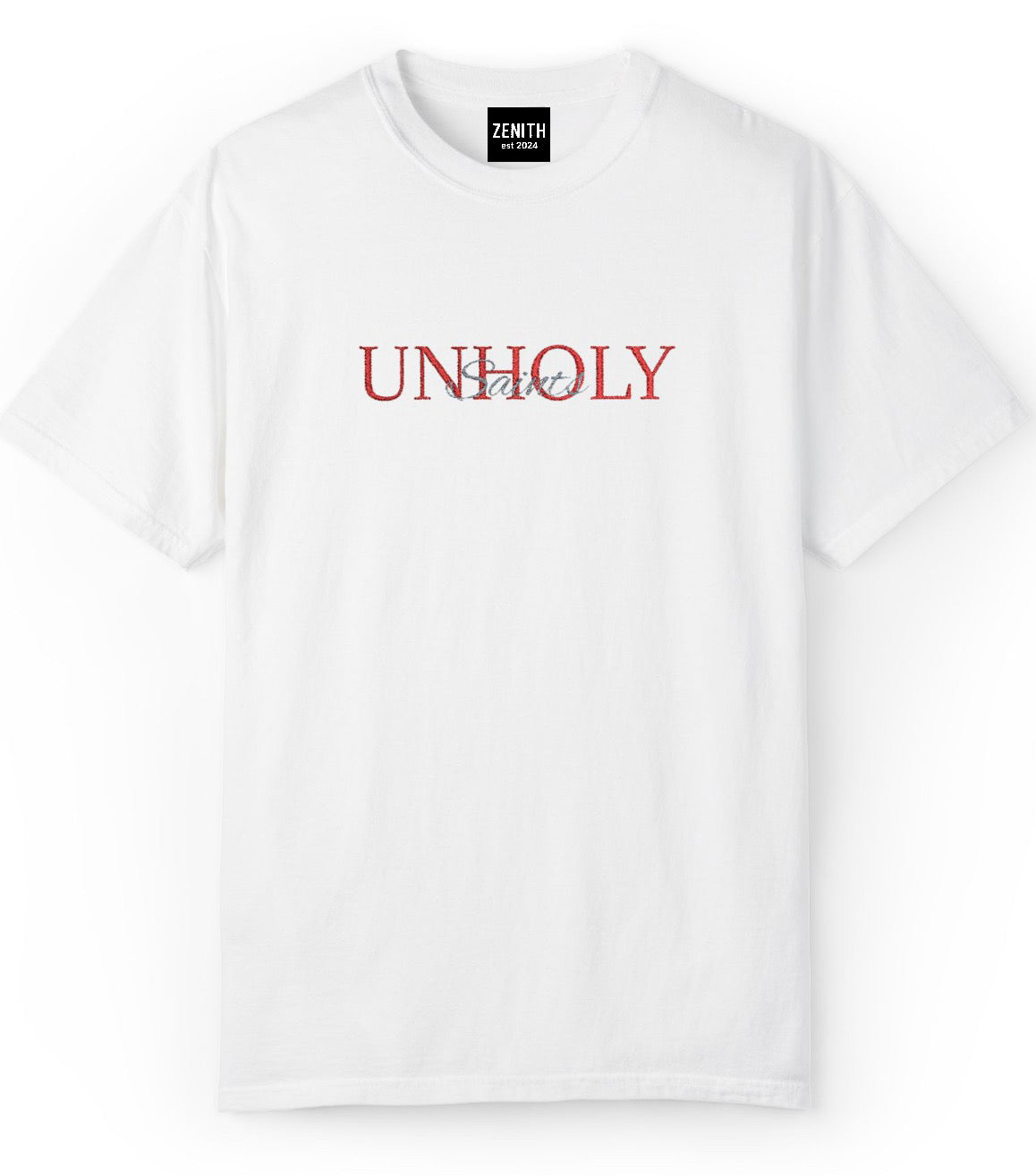 “UNHOLY SAINTS” Zenith Embroidered T-Shirt