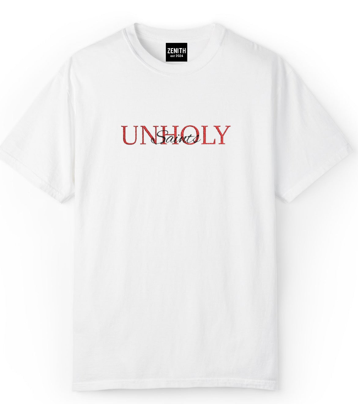 “UNHOLY SAINTS” Zenith Embroidered T-Shirt